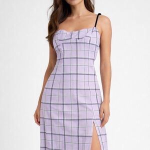 Urban Outfitters Cher Plaid Satin Midi Slit Dress
